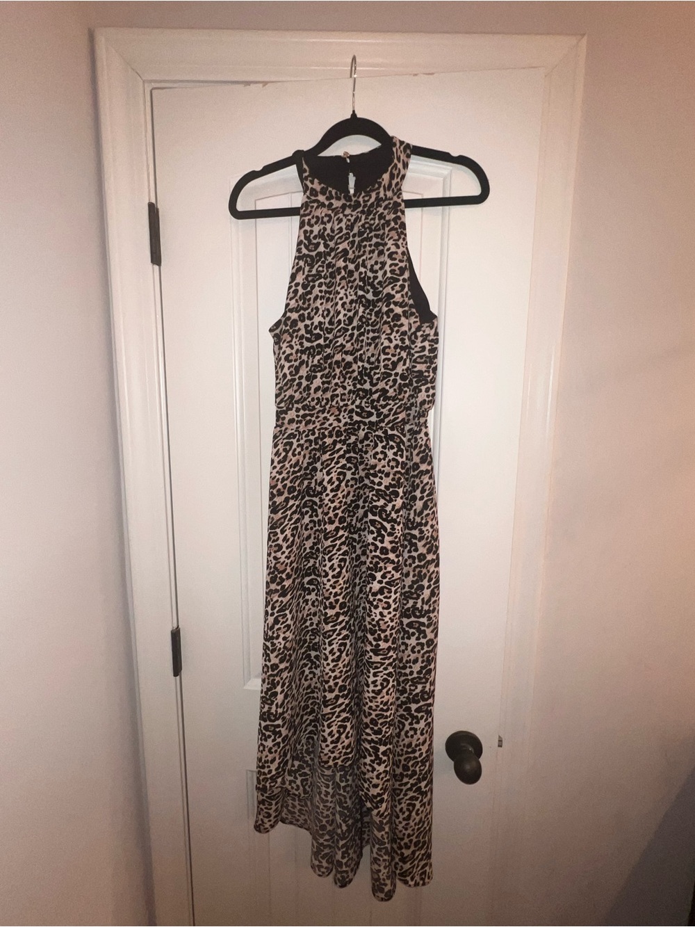 Vince Camuto Halter Leopard-Print High Low Maxi Dress - Beige and Black